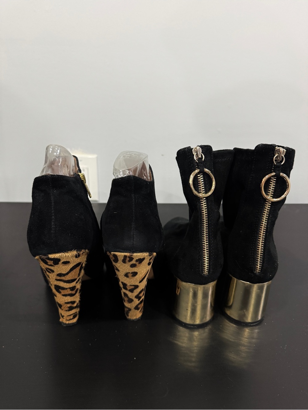 Zara & ALDO Black Suede Leopard / Gold heel Ankle Boots